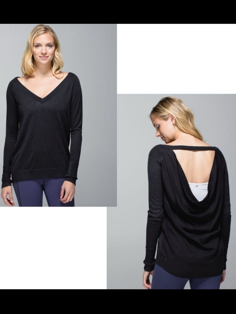 Lululemon Unity Pullover Draped Back Thumbholes Heathered Black/ Black Yoga 🧘
